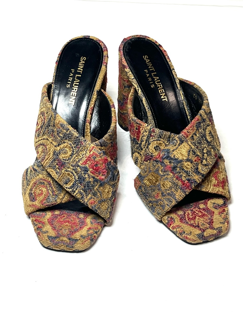 Saint Laurent Multicolor Tapestry Crisscross Mules
